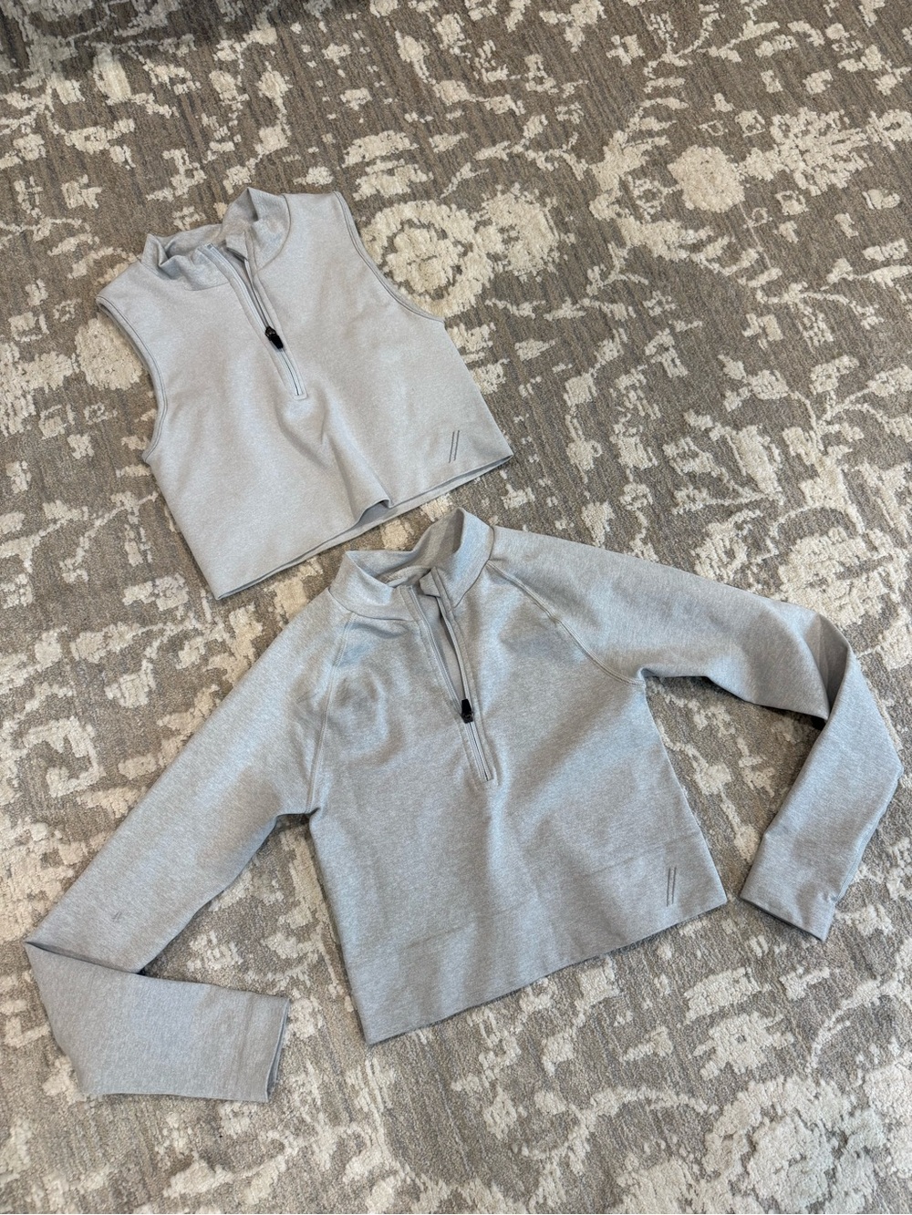 Bundle Women’s Light Gray Cropped Quarter-Zip Top and cut off Athletic Crop